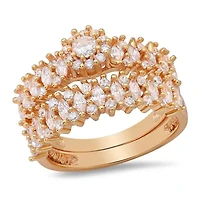Ladies 18k gold plated brass simulated diamonds engagement/band ring set