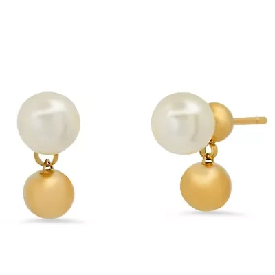 Ladies stainless steel ear jackets earrings with simulated pearls