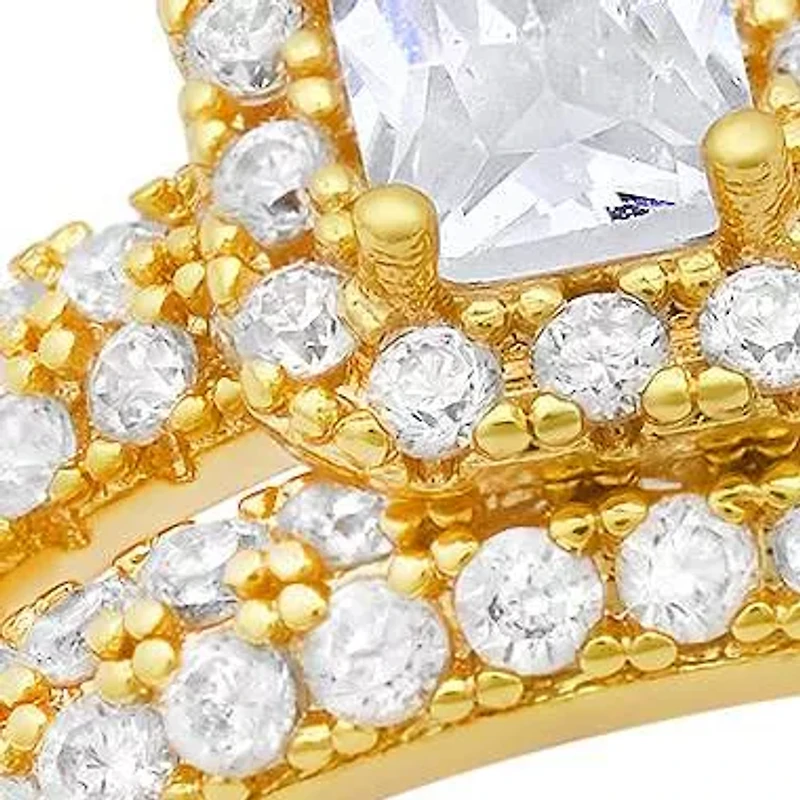 Ladies 18k gold plated brass simulated diamonds engagement & band ring set