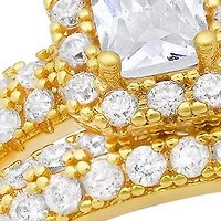 Ladies 18k gold plated brass simulated diamonds engagement & band ring set