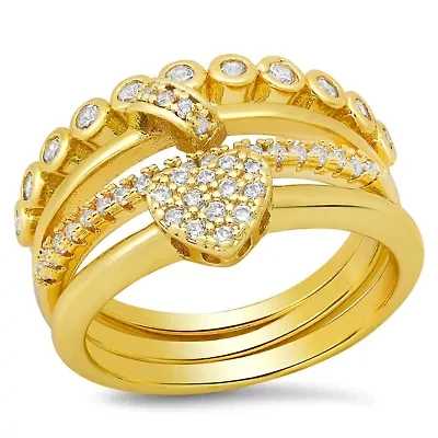 Ladies 18k gold plated brass simulated diamonds stackble 3pc rings set