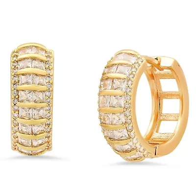 Ladies 18k gold plated brass and simulated diamonds huggie earrings
