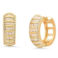 Ladies 18k gold plated brass and simulated diamonds huggie earrings