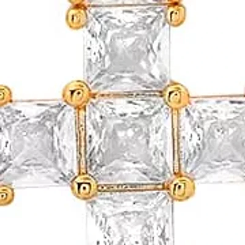 Ladies 18k white gold plated brass and simulated diamonds cross pendant