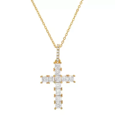 Ladies 18k white gold plated brass and simulated diamonds cross pendant