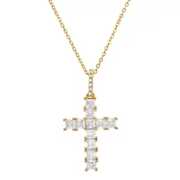 Ladies 18k white gold plated brass and simulated diamonds cross pendant