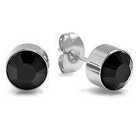 Ladies stainless steel 7mm purple adorned with swarovski crystals stud earrings