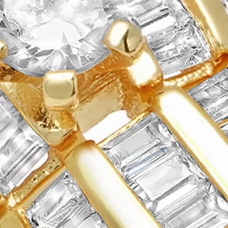 Ladies set of 2 18k gold plated brass round and baguette cut simulated diamond rings