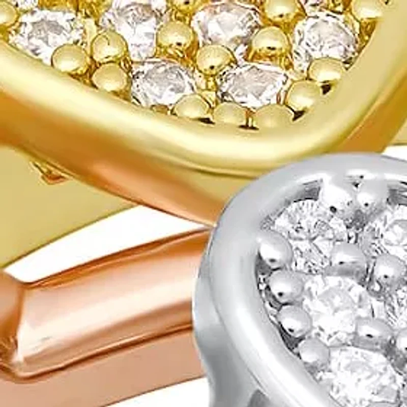 Ladies tri toned brass simulated diamonds heart shape 3pc rings set