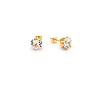 Ladies stainless steel and simulated diamonds studs earrings