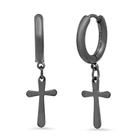 Ladies 18k gold plated stainless steel religious dangling charm cross huggie earrings