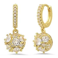 Ladies 18k gold plated brass simulated diamonds fire ball dangle drop huggie earrings