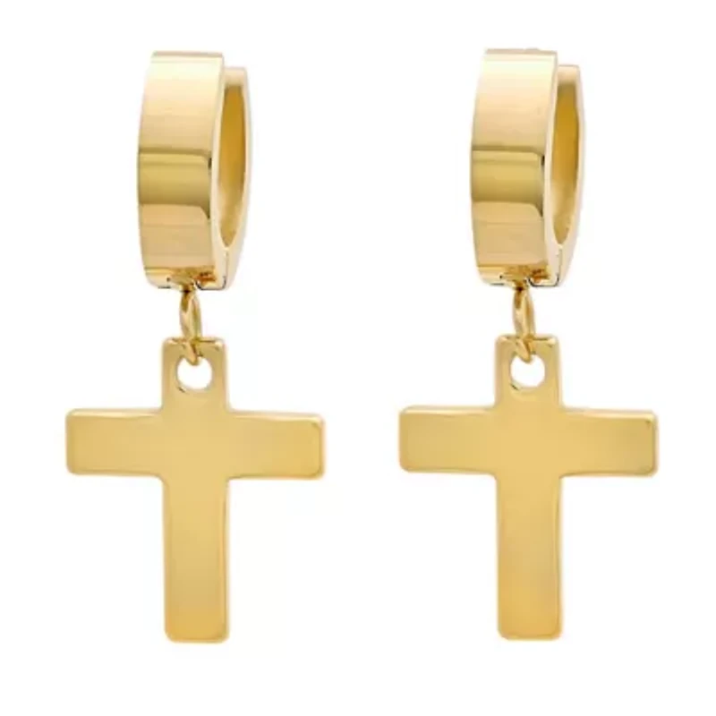 Ladies 18kt gold plated stainless steel cross earrings