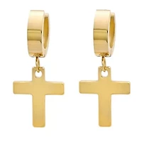 Ladies 18kt gold plated stainless steel cross earrings