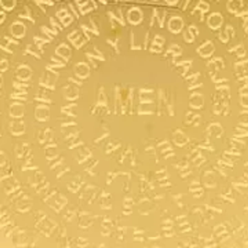 Ladies stainless steel Padre Nuestro prayer round pendant with simulated diamonds