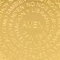 Ladies stainless steel Padre Nuestro prayer round pendant with simulated diamonds