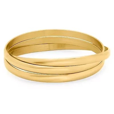 Ladies set of 3 intertwine bangle bracelet 18k gold plated with shiny finish