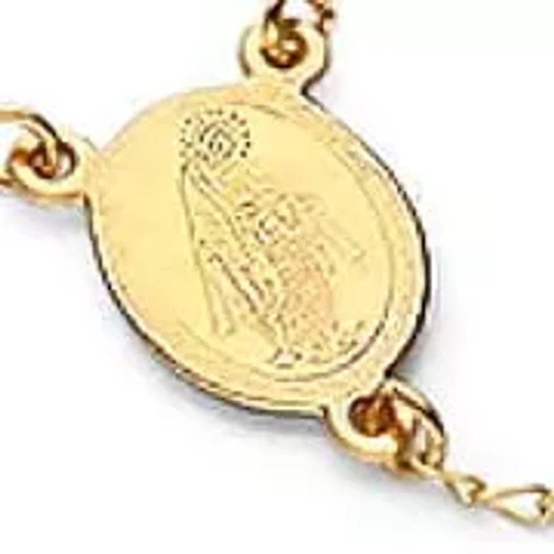 Ladies 18k rose gold stainless steel rosary necklace