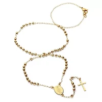Ladies 18k rose gold stainless steel rosary necklace