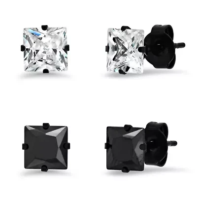 Ladies 2pc set 18k gold plated stainless steel and simulated black/white diamond stud earrings