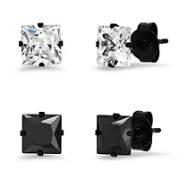 Ladies 2pc set 18k gold plated stainless steel and simulated black/white diamond stud earrings