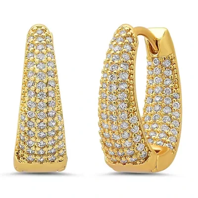 Ladies 18k gold plated brass simulated diamonds huggie earrings