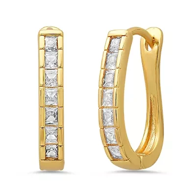 Ladies 18k white gold plated brass simulated diamonds lever back huggie earrings