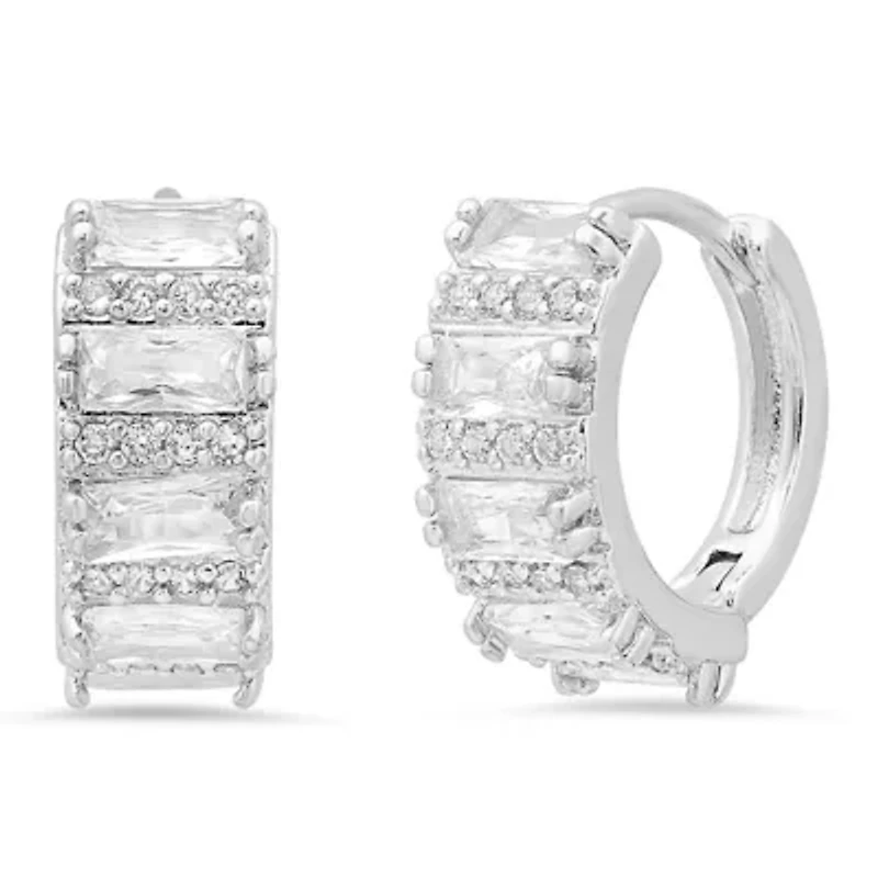 Ladies 18k white gold plated brass simulated diamonds huggie earrings