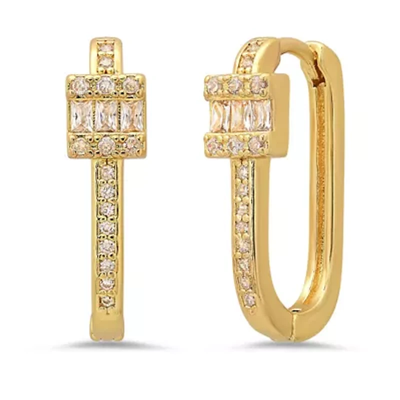 Ladies 18k gold plated brass simulated diamonds rectangle huggie earrings