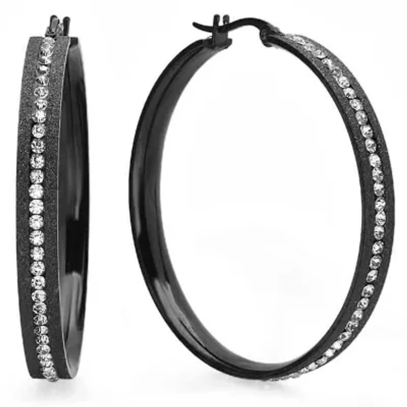 Ladies stainless steel glitter hoops with simulated diamonds all around