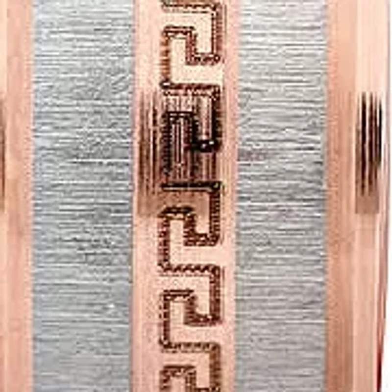 Ladies 18k rose gold plated stainless steel huggie with greek key and stainless steel accent