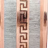 Ladies 18k rose gold plated stainless steel huggie with greek key and stainless steel accent