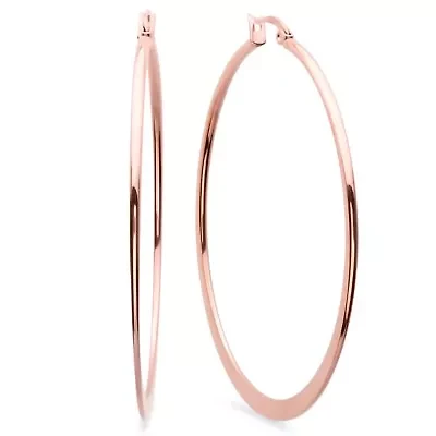 Ladies 18k rose gold plated 60mm knife accent hoop earrings
