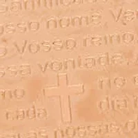 Ladies 18k rose gold plated stainless steel Pai Nosso portuguese prayer heart pendant