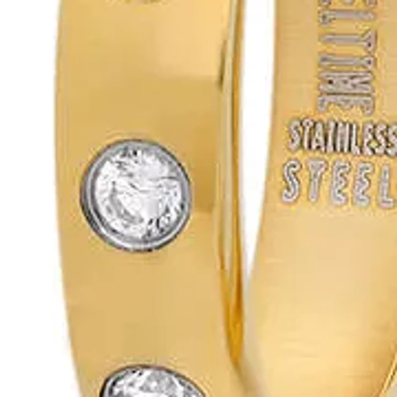 Ladies 18k gold plated stainless steel and simulated diamonds hoop earrings