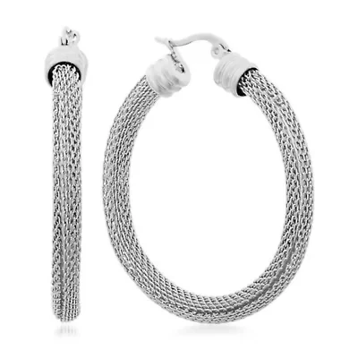 Ladies stainless steel mesh hoop earrings
