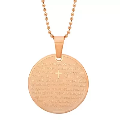 Ladies 18kt rose gold plated stainless steel "our father…" pendant with 18'' chain