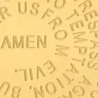 Ladies 18kt gold plated stainless steel Our Father english prayer and prayer hands round reversible pendant