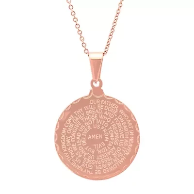 Ladies double sided 18k rose gold plated stainless steel lord's prayer and serenity prayer pendant.
