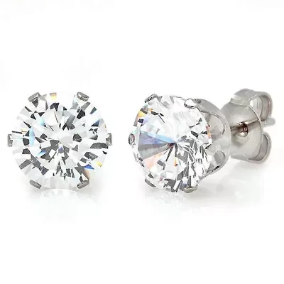Ladies stainless steel simulated diamond stud earrings