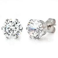 Ladies stainless steel simulated diamond stud earrings