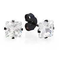 Ladies black ip stainless steel and simulated diamonds stud earrings