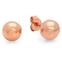 Ladies 18k rose gold plated stainless steel ball stud earrings