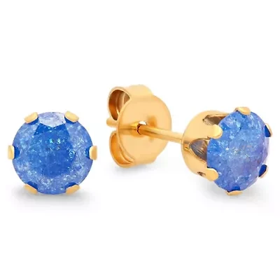 Ladies 18k gold plated stainless steel blue simulated diamond galaxy stud earrings