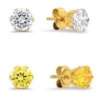 Ladies 18k gold plated stainless steel white and yellow simulated diamond stud earrings set
