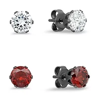 Ladies black ip stainless steel white and red simulated diamond stud earrings set