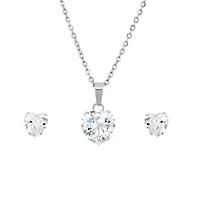 Ladies stainless steel simulated heart shape diamonds earrings/pendant set
