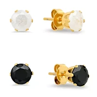 Ladies 18k gold plated stainless steel simulated black and ice flake diamond stud earrings set