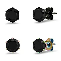 Ladies set of 2pcs black ip stainless steel and multi simulated diamond stud earrings