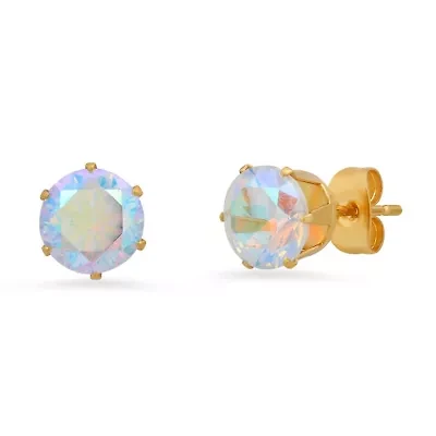 Ladies 18k gold plated stainless steel and simulated rainbow color diamond stud earrings